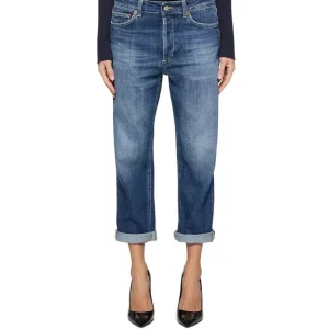 Dondup Jeans Donna Blu con Zip Bottone Tasche Anteriori Posteriori Effetto Consumato in Cotone 99% Elastan 1% Autunno/Inverno B_44740