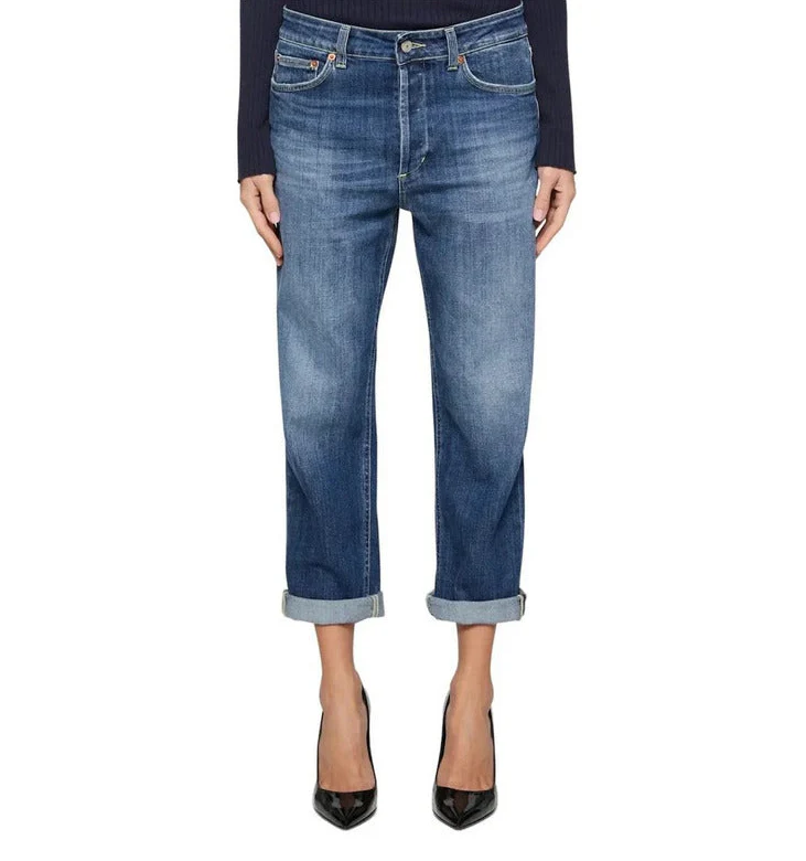 Dondup Jeans Donna Blu con Zip Bottone Tasche Anteriori Posteriori Effetto Consumato in Cotone 99% Elastan 1% Autunno/Inverno B_44740