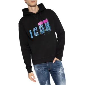 Dsquared Felpa Uomo Blu con Cappuccio Stampa Maniche Lunghe Scollo Tondo in Cotone 100% Autunno/Inverno B_44364