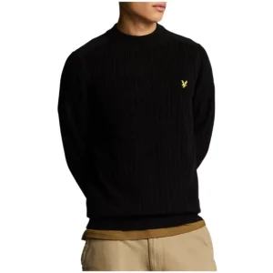 Lyle & Scott Maglia Uomo Nera con Maniche Lunghe Scollo Tondo in Cotone 100% KN2130V