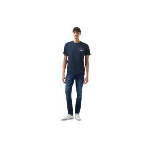 Tommy Jeans T-Shirt Uomo Blu Stampa Maniche Corte Scollo Tondo Cotone 100% B_44833