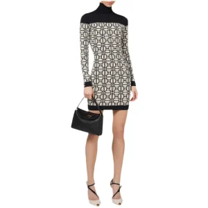 Elisabetta Franchi Abito Corto Donna Multicolore Geometrico con Maniche Lunghe Scollo Alto in Viscosa 65% Poliammide 35% B_44705