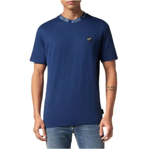 Philipp Plein T-Shirt Uomo Blu Stampa Manica Corta Scollo Tondo 100% Cotone Primavera/Estate EBO_2060