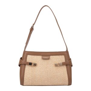 BORSA A SPALLA CON PAGLIA STAMPATO