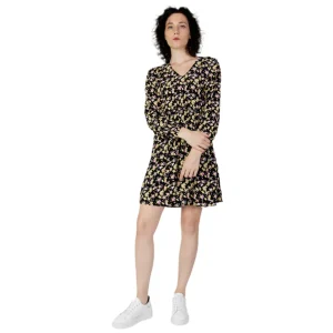 Jacqueline De Yong Abito Corto Donna Nero Floreale con Maniche Lunghe Scollo a V in Viscosa 100% 15299260