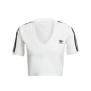 Adidas T-Shirt Donna Bianco Monocromo Maniche Corte Scollo V Cotone 93% Lycra 7% HC2036