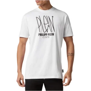 Philipp Plein T-Shirt Uomo Bianca Stampa Manica Corta Scollo Tondo 100% Cotone Primavera/Estate EBO_2052
