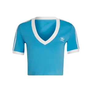 Adidas T-Shirt Donna Azzurro Maniche Corte Scollo V Cotone 93% Lycra 7% HC2035