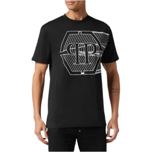 Philipp Plein T-Shirt Uomo Nera Stampa Manica Corta Scollo Tondo 100% Cotone Primavera/Estate EBO_2066