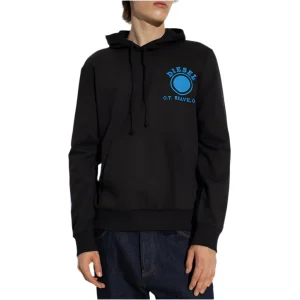 Diesel Felpa Uomo Nera con Cappuccio Stampa Maniche Lunghe Scollo Tondo Tasche Anteriori in Cotone 60% Poliestere 40% Autunno/Inverno B_44453