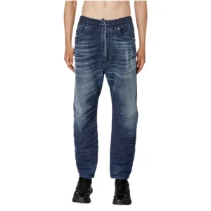 Diesel Jeans Uomo Blu Monocromo Effetto Consumato in Cotone 46% Lyocell 52% Elastan 3% con Lacci B_44455