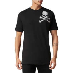 Philipp Plein T-Shirt Uomo Nera Stampa Manica Corta Scollo Tondo 100% Cotone Primavera/Estate EBO_2064