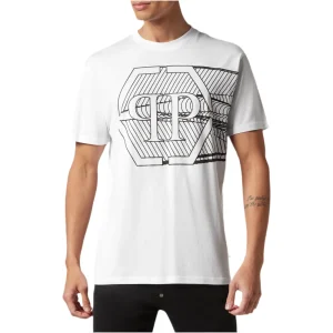 Philipp Plein T-Shirt Uomo Bianca Stampa Manica Corta Scollo Tondo 100% Cotone Primavera/Estate EBO_2065