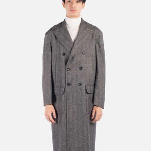 Cappotto Lungo in Lana Chevron Marrone