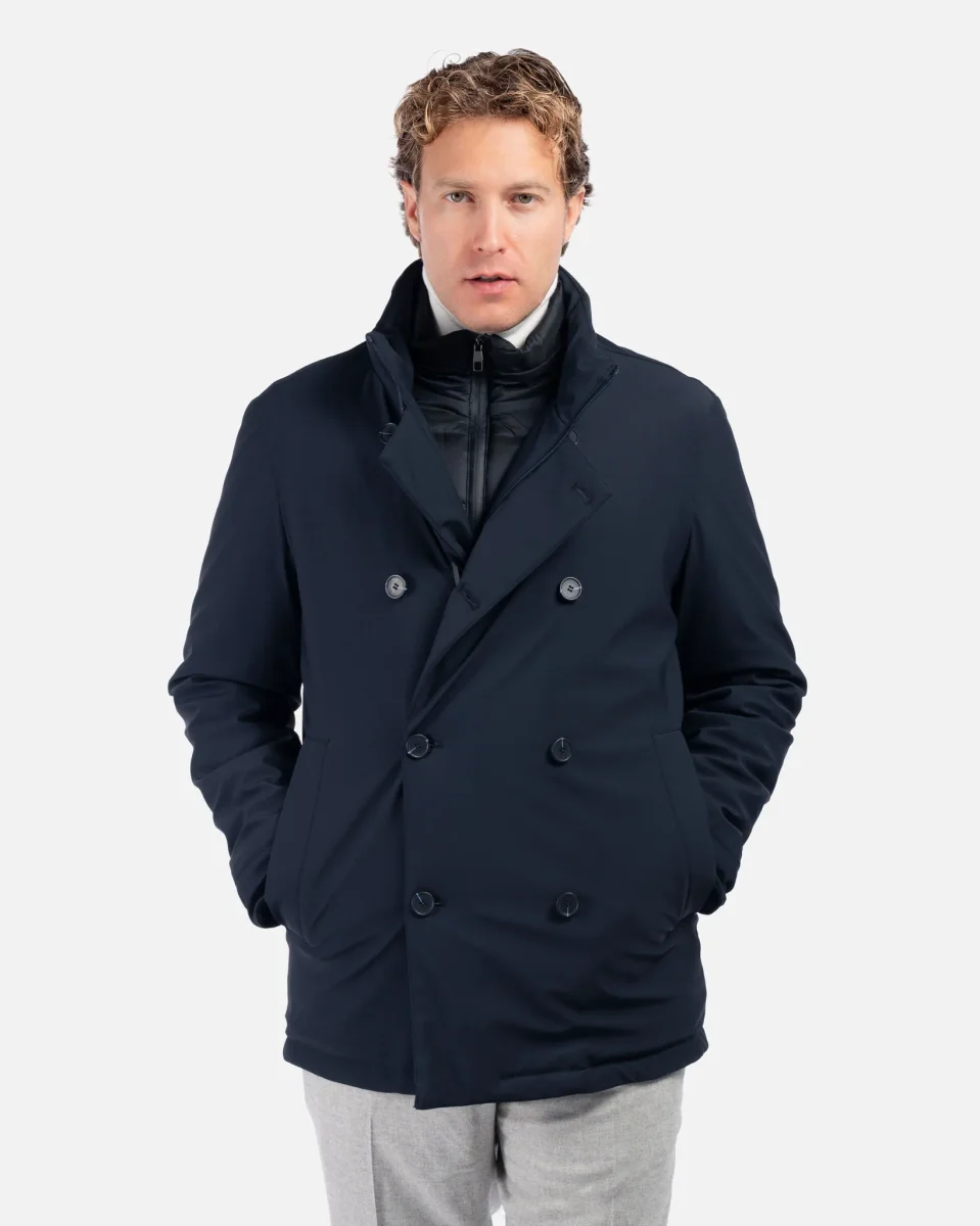 Peacoat in Tessuto Tecnico Stretch Blu