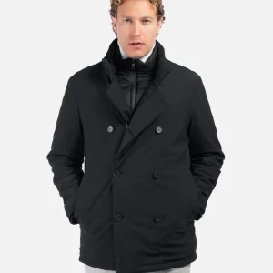 Peacoat in Tessuto Tecnico Stretch Nero