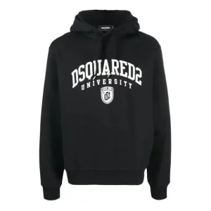 Dsquared Felpa Uomo Nera con Cappuccio Stampa Maniche Lunghe Scollo Tondo in Cotone 100% Autunno/Inverno B_44426