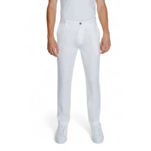 Borghese Pantaloni Uomo Bianco Monocromo Zip e Bottone Tasche Anteriori e Posteriori 100% Lino Primavera/Estate 4SPA61 LN01