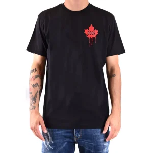 Dsquared2 T-Shirt Uomo Nera Stampa Manica Corta Scollo Tondo 100% Cotone Primavera/Estate V_31647