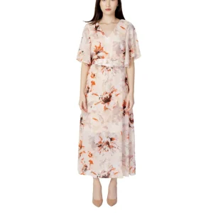 Vila Clothes Abito Lungo Donna Rosa Floreale Lacci Maniche Corte Scollo V Poliestere 100% 14083207