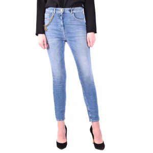 Elisabetta Franchi Jeans Donna Blu con Zip Bottone Tasche Anteriori Posteriori Effetto Consumato in Cotone 97% Elastan 3% Primavera/Estate B_41432