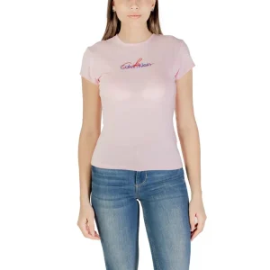 Calvin Klein Jeans T-Shirt Donna Rosa Manica Corta Scollo Tondo 95% Cotone Organico 5% Elastan Primavera/Estate LV047B828G