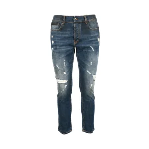 Costume National Contemporary Jeans Uomo Blu Effetto Strappato e Macchiato in Cotone 98% Elastan 2% con Zip e Bottone UMYJNSUAAF1ST0693475/03