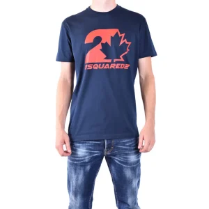 Dsquared2 T-Shirt Uomo Blu Stampa Manica Corta Scollo Tondo 100% Cotone Primavera/Estate V_29469