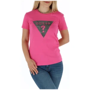 Guess T-Shirt Donna Rosa Stampa Manica Corta Scollo Tondo 100% Cotone Primavera/Estate Q1OI03KAOF0