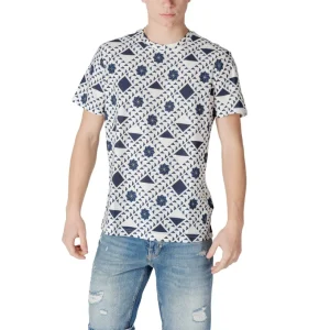Antony Morato T-Shirt Uomo Blu Fantasia Geometrica Manica Corta Scollo Tondo 100% Cotone Primavera/Estate MMKS02515-FA140286
