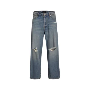 Jack & Jones Jeans Uomo Azzurri Effetto Strappato e Consumato in Cotone 95% Elastan 5% con Zip e Bottone Tasche Anteriori e Posteriori Primavera/Estate 12274986