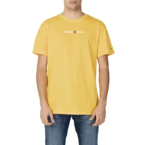 Tommy Hilfiger Jeans T-Shirt Uomo Gialla Maniche Corte Scollo Tondo Cotone 100% WH7_101843135_GIALLO
