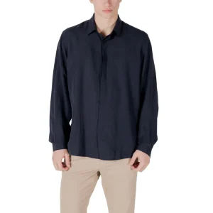 Antony Morato Camicia Uomo Blu Manica Lunga Bottoni Scollo Tondo Colletto Classico 80% Lyocell 20% Lino Primavera/Estate MMSL00757-FA400094