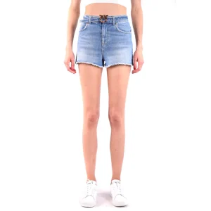 Pinko Shorts Donna Azzurro con Zip e Bottone Cintura Tasche Anteriori e Posteriori 57% Cotone 42% Lyocell 1% Elastan Primavera/Estate V_24880