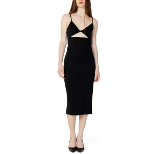 Only Abito Midi Donna Nero Monocromo con Spalline Scollo a V Profondo in Poliestere 70% Altre Fibre 30% 15289472