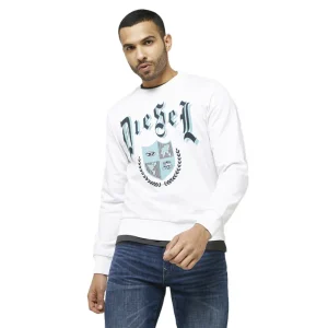Diesel Felpa Uomo Bianca con Stampa Maniche Lunghe Scollo Tondo in Cotone 60% Poliestere 40% Autunno/Inverno B_44451