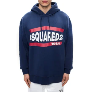 Dsquared Felpa Uomo Blu con Cappuccio Stampa Maniche Lunghe Scollo Tondo in Cotone 100% Autunno/Inverno B_43892