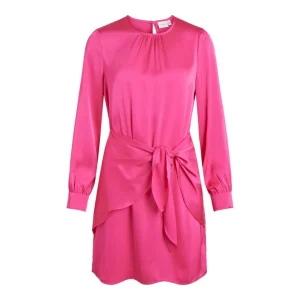 Vila Clothes Abito Donna Fucsia Corto Bottone Gancio Maniche Lunghe Scollo Tondo Poliestere 100% Primavera Estate 1403842