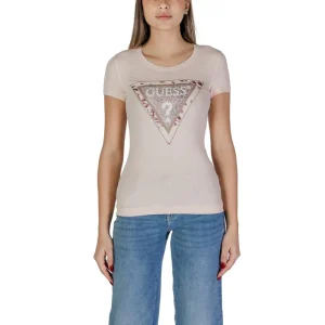 Guess T-Shirt Donna Rosa Stampa Manica Corta Scollo Tondo 95% Cotone 5% Lycra Primavera/Estate W5RI22 J1314