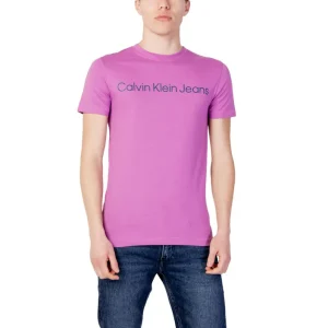 Calvin Klein Jeans T-Shirt Uomo Viola Monocromo Manica Corta Scollo Tondo 49% Cotone 51% Cotone Organico Primavera/Estate INSTITUTIONAL LOGO S