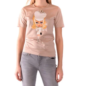 Dsquared T-Shirt Donna Beige Stampa Manica Corta Scollo Tondo 100% Cotone Primavera/Estate B_37088