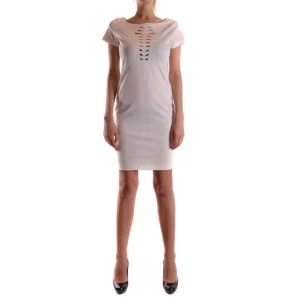 Pinko Abito Corto Donna Bianco Monocromo con Maniche Corte Scollo Tondo in Viscosa 70% Poliammide 25% Elastan 5% B_22448