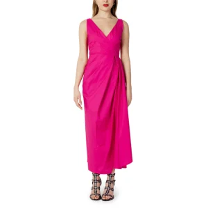 Sandro Ferrone Abito Lungo Donna Fucsia Monocromo con Cerniera Scollo a V in Cotone 100% S23XBCBRUCO