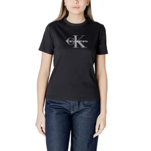 Calvin Klein Jeans T-Shirt Donna Nera Stampa Manica Corta Scollo Tondo 100% Cotone Primavera/Estate LV047B864