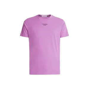 Calvin Klein Jeans T-Shirt Uomo Viola Monocromo Manica Corta Scollo Tondo 100% Cotone Primavera/Estate J30J320595