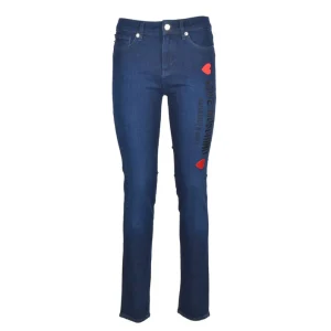 Love Moschino Jeans Donna Blu con Zip Bottone Tasche Anteriori Posteriori Stampa in Cotone 93% Elastan 1% Poliestere 6% Primavera/Estate 84542176 DENIM