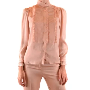 Twin-set Simona Barbieri Camicia Donna Rosa Bottoni Maniche Lunghe Scollo Alto Altre Fibre 34% Viscosa 66% B_38401