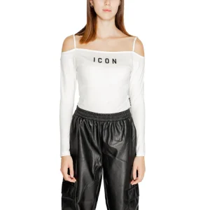 Icon T-Shirt Donna Bianco Stampa Spalline Scollo Barca Cotone 90% Poliestere 10% ID9110BY