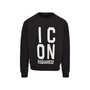 Dsquared Felpa Uomo Nera con Stampa Maniche Lunghe Scollo Tondo in Cotone 100% Autunno/Inverno B_44369