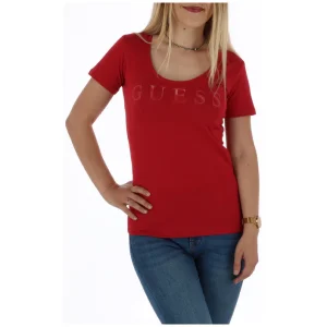 Guess T-Shirt Donna Rossa Manica Corta Scollo Tondo 100% Cotone Primavera/Estate Q1OI23KAK90